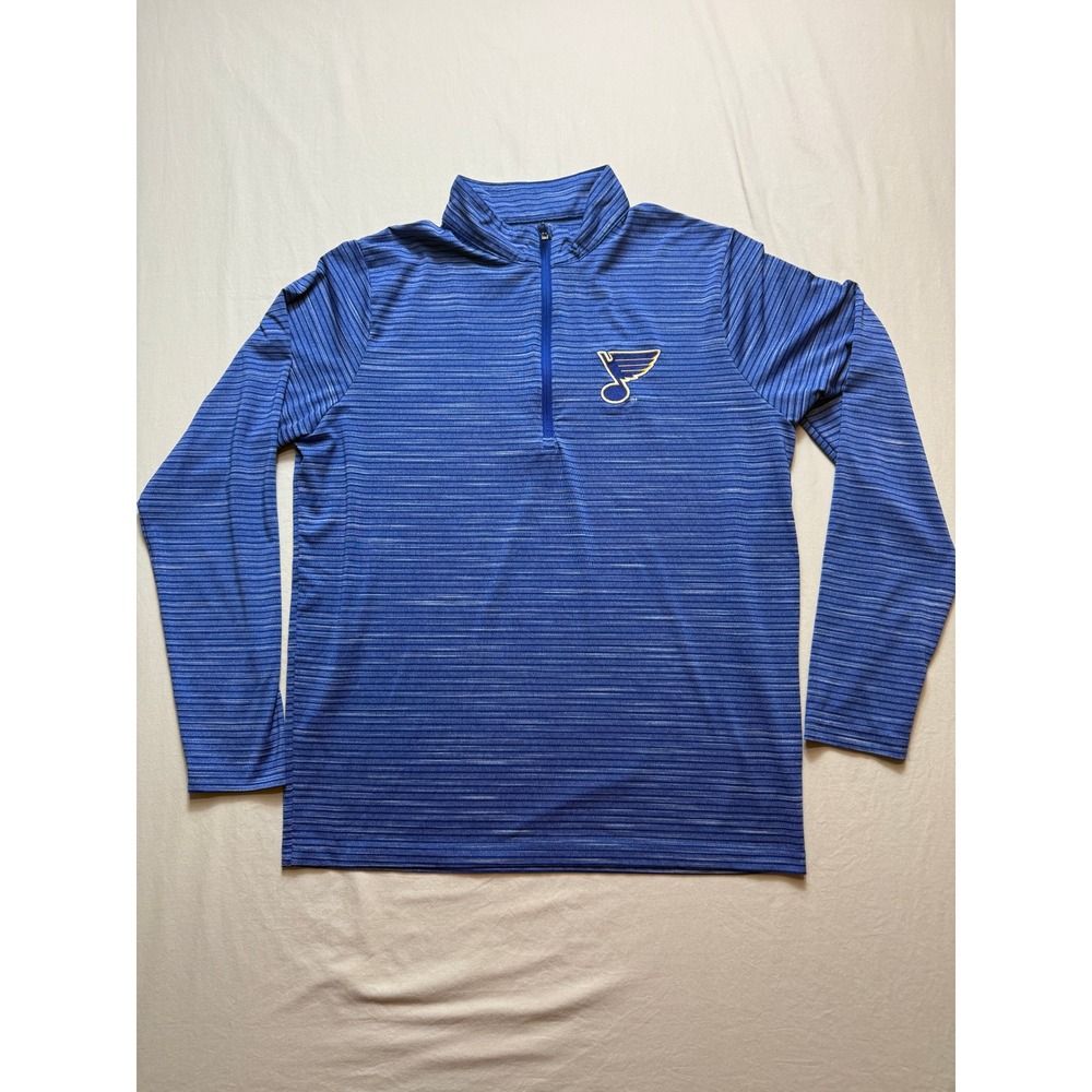 Mens Antigua St Louis Blues Quarter Zip Pullover L Blue‎ Striped NHL